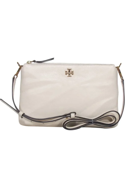 Tory Burch - Cream "Kira" Pebbled Leather Crossbody Bag
