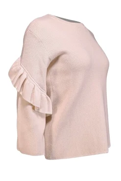 Tory Burch - Cream Wool Blend Ruffled Bell Sleeve Sweater Sz S