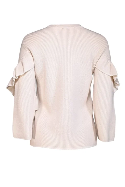 Tory Burch - Cream Wool Blend Ruffled Bell Sleeve Sweater Sz S