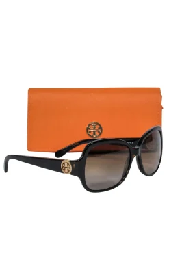 Tory Burch - Dark Brown Tortoise Shell Sunglasses w/ Logo Hardware