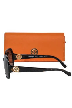 Tory Burch - Dark Brown Tortoise Shell Sunglasses w/ Logo Hardware