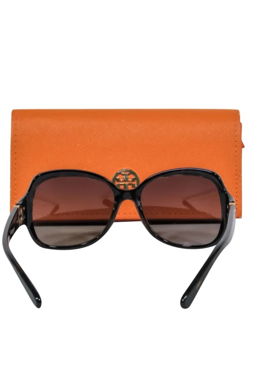 Tory Burch - Dark Brown Tortoise Shell Sunglasses w/ Logo Hardware