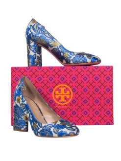 Tory Burch - "Elizabeth" Metallic Floral Brocade Round Toe Pump Sz 8