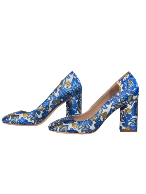 Tory Burch - "Elizabeth" Metallic Floral Brocade Round Toe Pump Sz 8