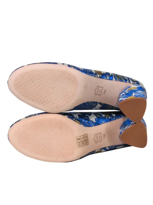 Tory Burch - "Elizabeth" Metallic Floral Brocade Round Toe Pump Sz 8