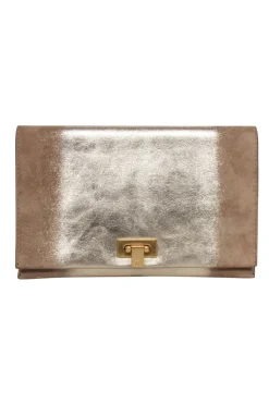 Tory Burch - Gold & Beige Leather & Suede Fold Over Clutch