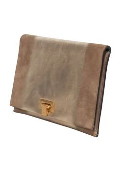 Tory Burch - Gold & Beige Leather & Suede Fold Over Clutch