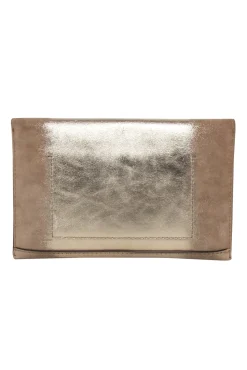Tory Burch - Gold & Beige Leather & Suede Fold Over Clutch