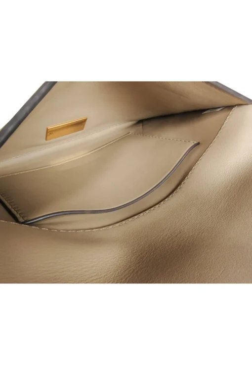Tory Burch - Gold & Beige Leather & Suede Fold Over Clutch