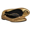Tory Burch - Gold Leather "Reva" Ballet Flats w/ Gold-Toned Logo Sz 10.5