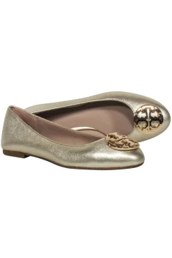 Tory Burch - Gold Leather Logo Toe Flats Sz 6.5