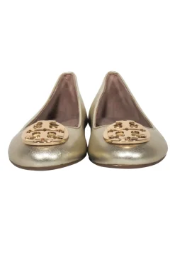 Tory Burch - Gold Leather Logo Toe Flats Sz 6.5