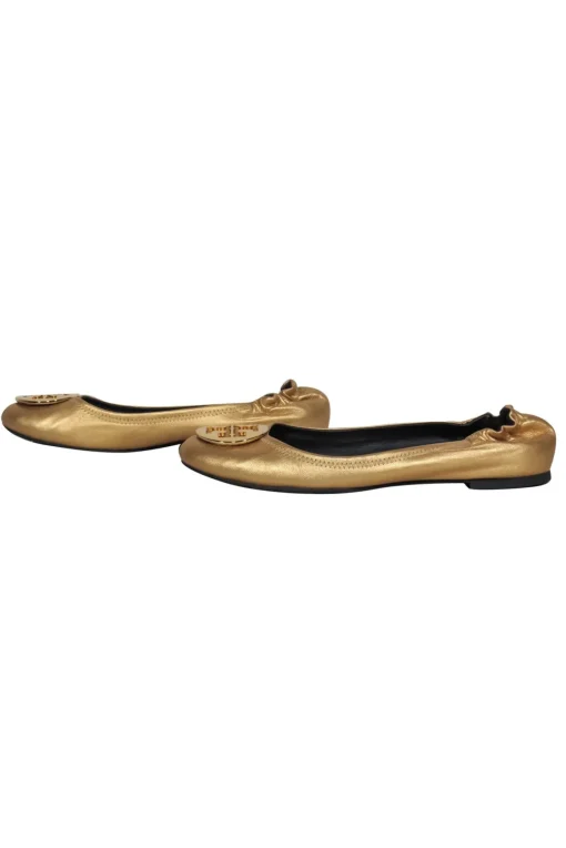 Tory Burch - Gold Leather "Reva" Ballet Flats w/ Gold-Toned Logo Sz 10.5