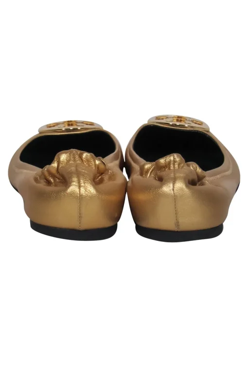 Tory Burch - Gold Leather "Reva" Ballet Flats w/ Gold-Toned Logo Sz 10.5