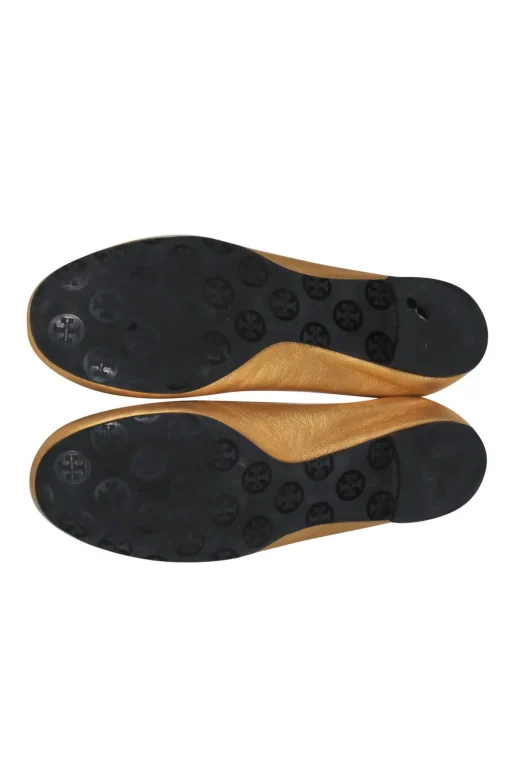 Tory Burch - Gold Leather "Reva" Ballet Flats w/ Gold-Toned Logo Sz 10.5