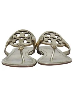 Tory Burch - Gold Metallic Logo Toe Thong Flip Flops Sz 6