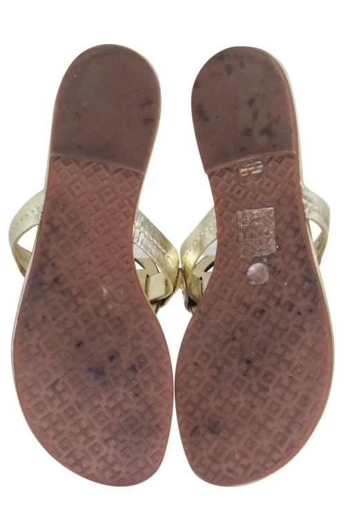 Tory Burch - Gold Metallic Logo Toe Thong Flip Flops Sz 6