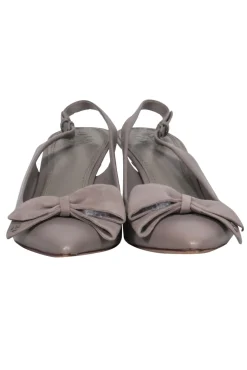 Tory Burch - Grey Leather Pointed Toe Slingback Kitten Heel w/ Suede Bow Sz 8