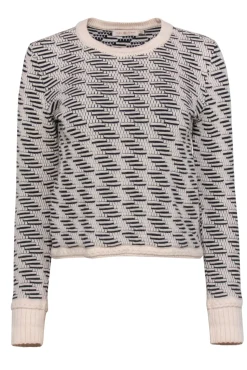 Tory Burch - Ivory & Black Textured Knit Wool Blend Sweater Sz S