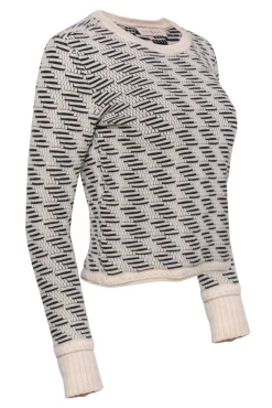 Tory Burch - Ivory & Black Textured Knit Wool Blend Sweater Sz S