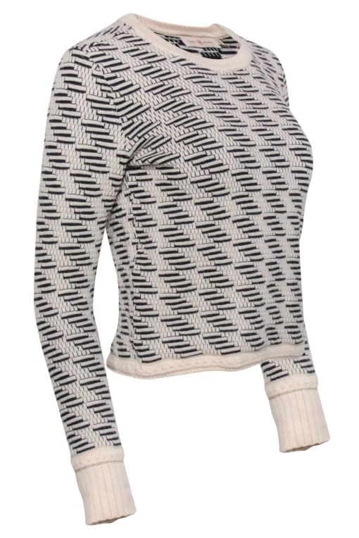 Tory Burch - Ivory & Black Textured Knit Wool Blend Sweater Sz S