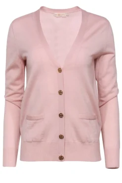 Tory Burch - Light Pink Button-Up Merino Wool Cardigan w/ Logo Buttons Sz S