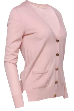 Tory Burch - Light Pink Button-Up Merino Wool Cardigan w/ Logo Buttons Sz S