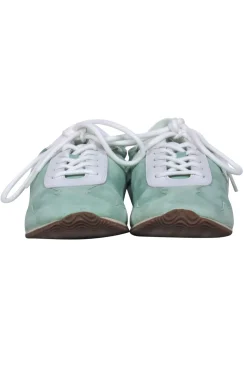 Tory Burch - Mint Suede & Leather “Tory” Sneakers w/ White Leather Trim & Logo Sz 8.5