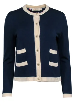Tory Burch - Nautical Navy Wool Cardigan w/ Pearl Button Accents Sz S