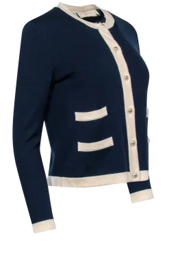 Tory Burch - Nautical Navy Wool Cardigan w/ Pearl Button Accents Sz S