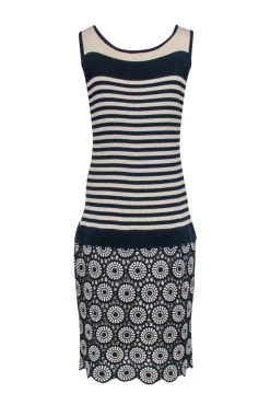 Tory Burch - Navy & Cream Knit Drop Waist Midi Dress Sz XL