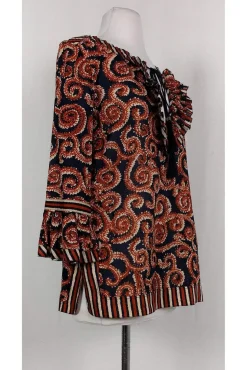 Tory Burch - Navy & Rust Orange Print Top Sz 8