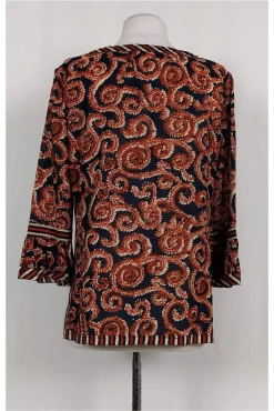Tory Burch - Navy & Rust Orange Print Top Sz 8