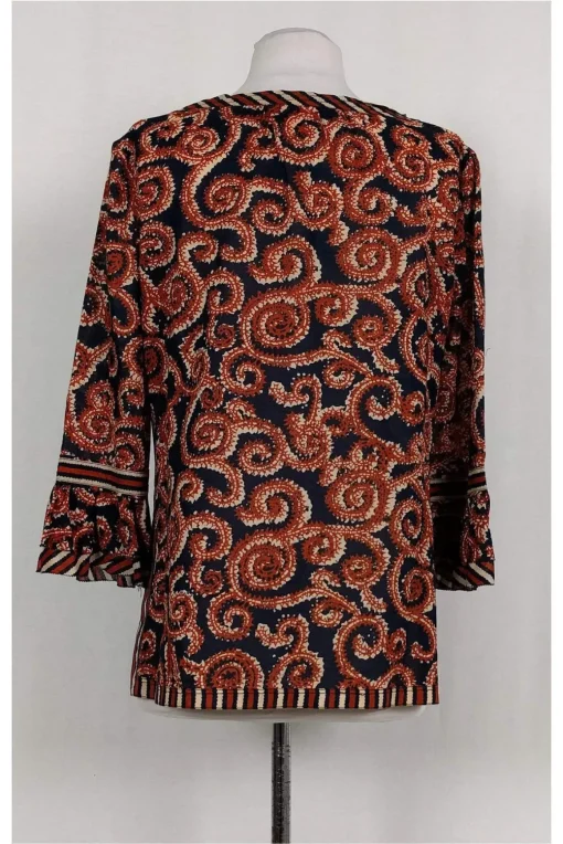 Tory Burch - Navy & Rust Orange Print Top Sz 8