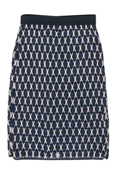 Tory Burch - Navy & White Crochet Pencil Skirt Sz 2