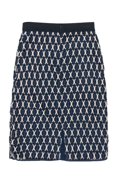Tory Burch - Navy & White Crochet Pencil Skirt Sz 2