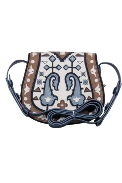 Tory Burch - Navy, Cream, & Tan Print Leather Crossbody Bag