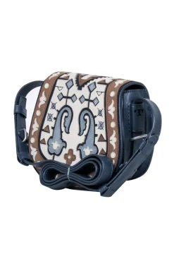Tory Burch - Navy, Cream, & Tan Print Leather Crossbody Bag