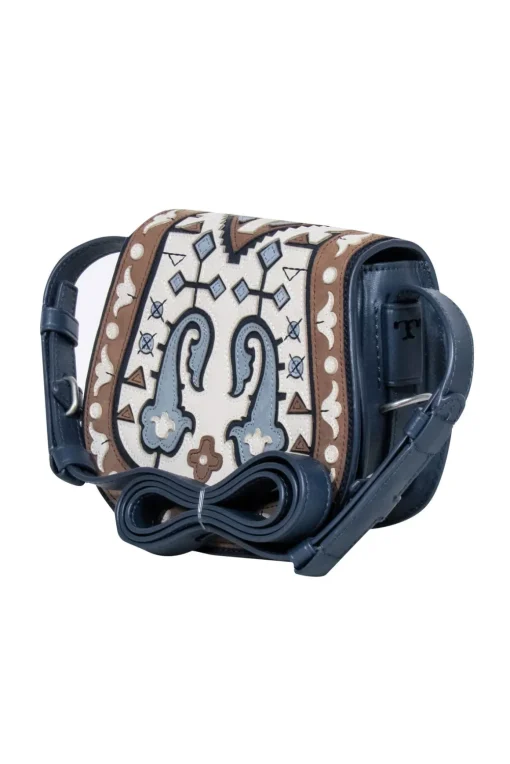 Tory Burch - Navy, Cream, & Tan Print Leather Crossbody Bag