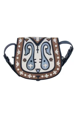 Tory Burch - Navy, Cream, & Tan Print Leather Crossbody Bag