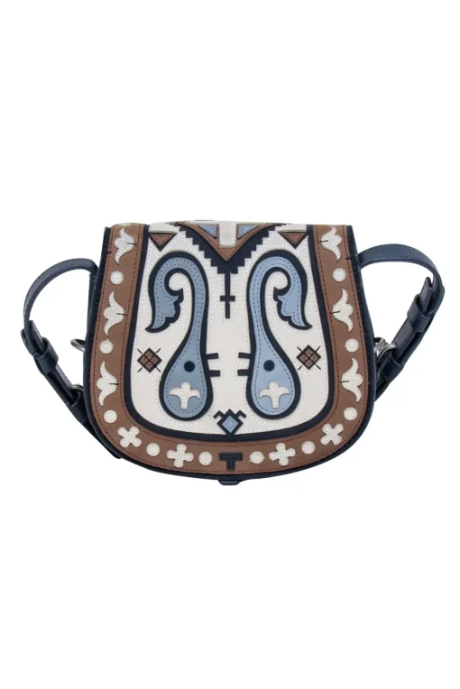 Tory Burch - Navy, Cream, & Tan Print Leather Crossbody Bag