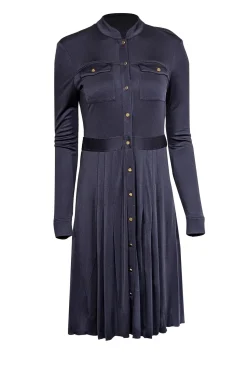 Tory Burch - Navy Silk Pleated Long Sleeve Dress Sz XS