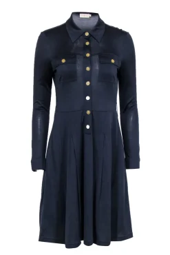 Tory Burch - Navy Silk Pleated Shirt Dress Sz S