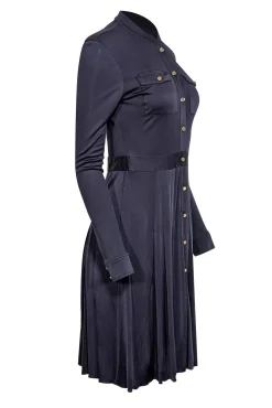 Tory Burch - Navy Silk Pleated Long Sleeve Dress Sz XS