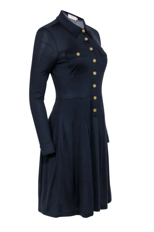 Tory Burch - Navy Silk Pleated Shirt Dress Sz S