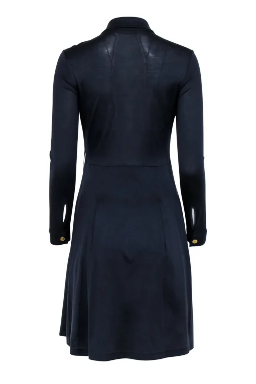Tory Burch - Navy Silk Pleated Shirt Dress Sz S