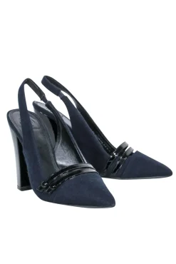 Tory Burch - Navy Wool Felt Pointed Toe Slingback Pumps Sz 9