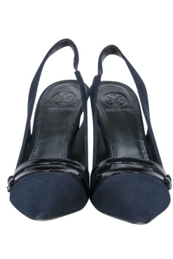 Tory Burch - Navy Wool Felt Pointed Toe Slingback Pumps Sz 9