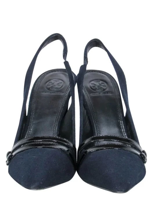Tory Burch - Navy Wool Felt Pointed Toe Slingback Pumps Sz 9