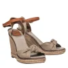 Tory Burch - Oatmeal & Tan Leather Open Toe Espadrille Wedges w/ Bow Sz 9